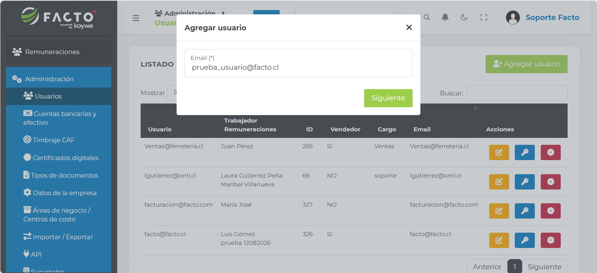 Formulario para ingresar el email del nuevo usuario