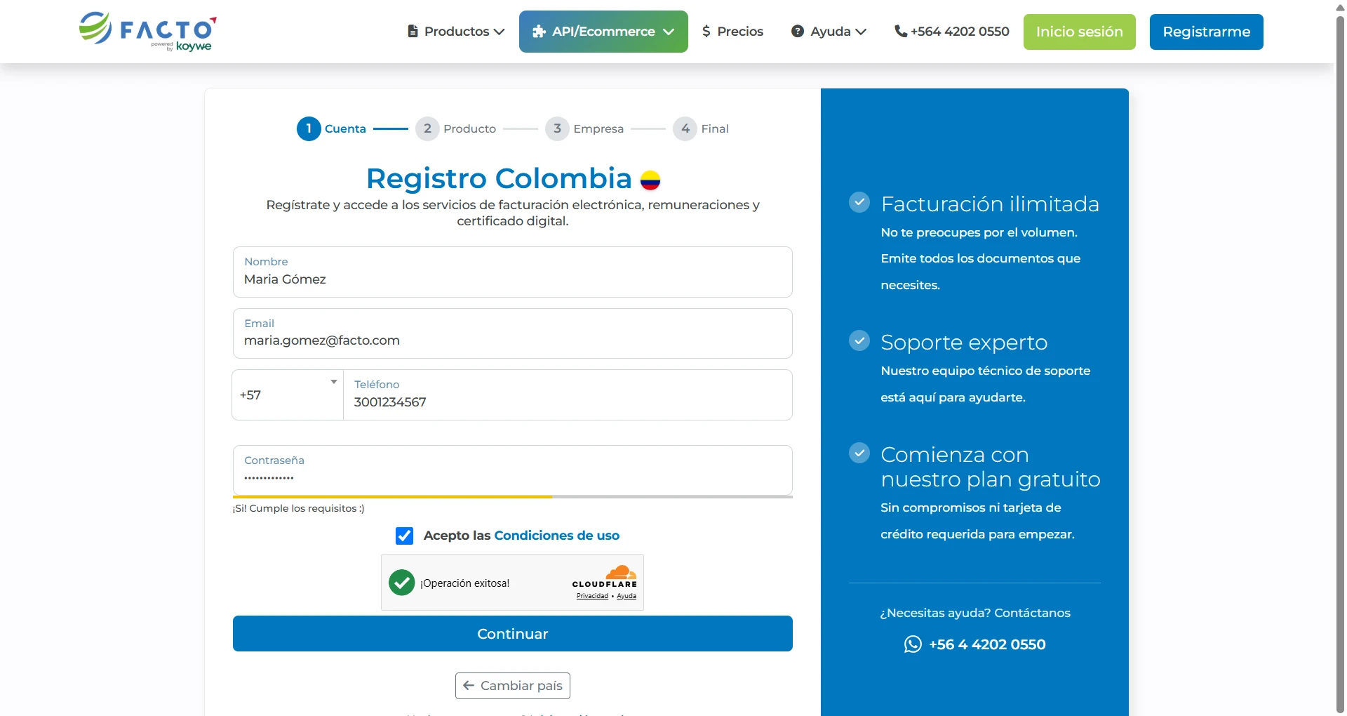 Formulario de datos de registro