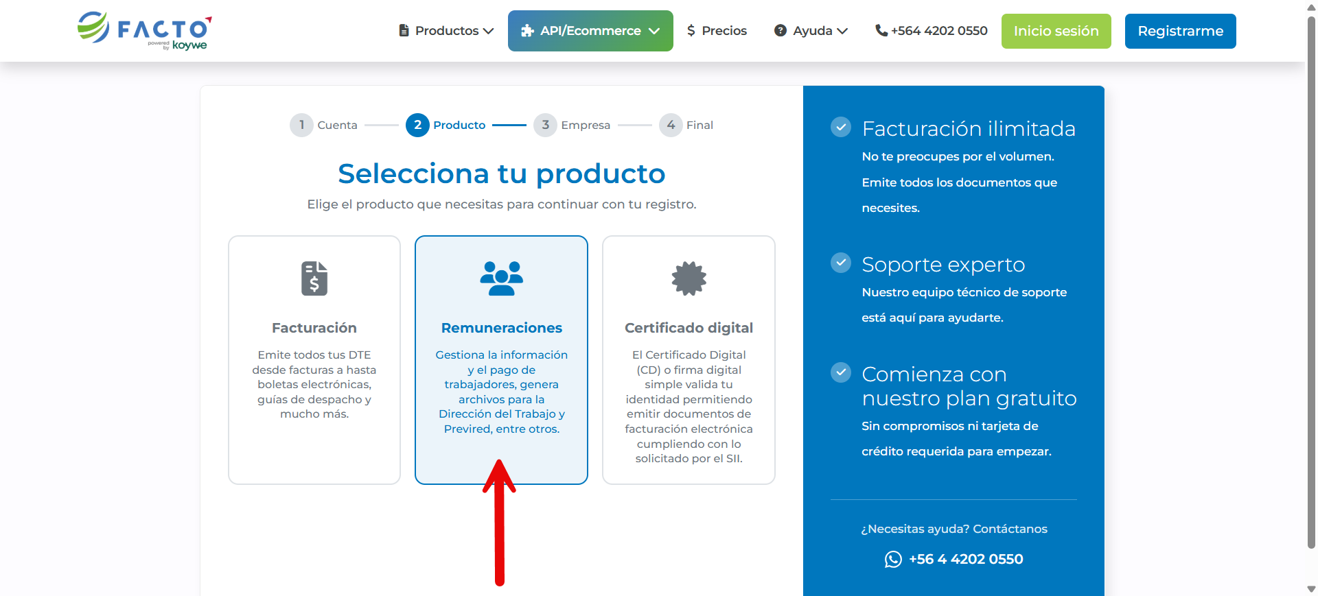 Selección del producto Remuneraciones