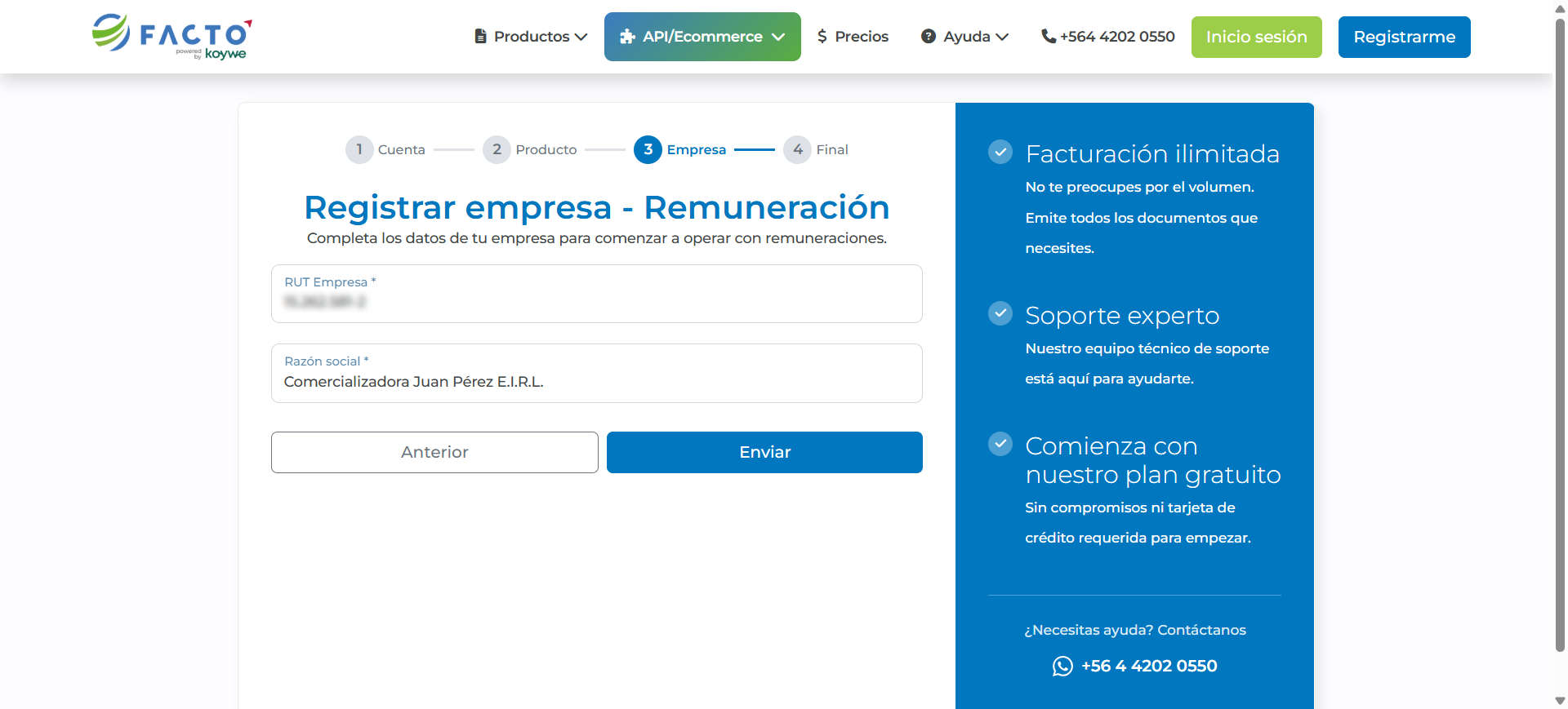 Ingreso de RUT y razón social