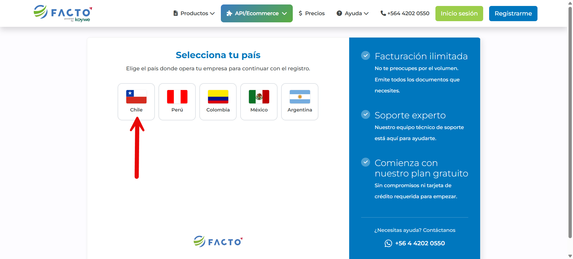 Selección de país Chile