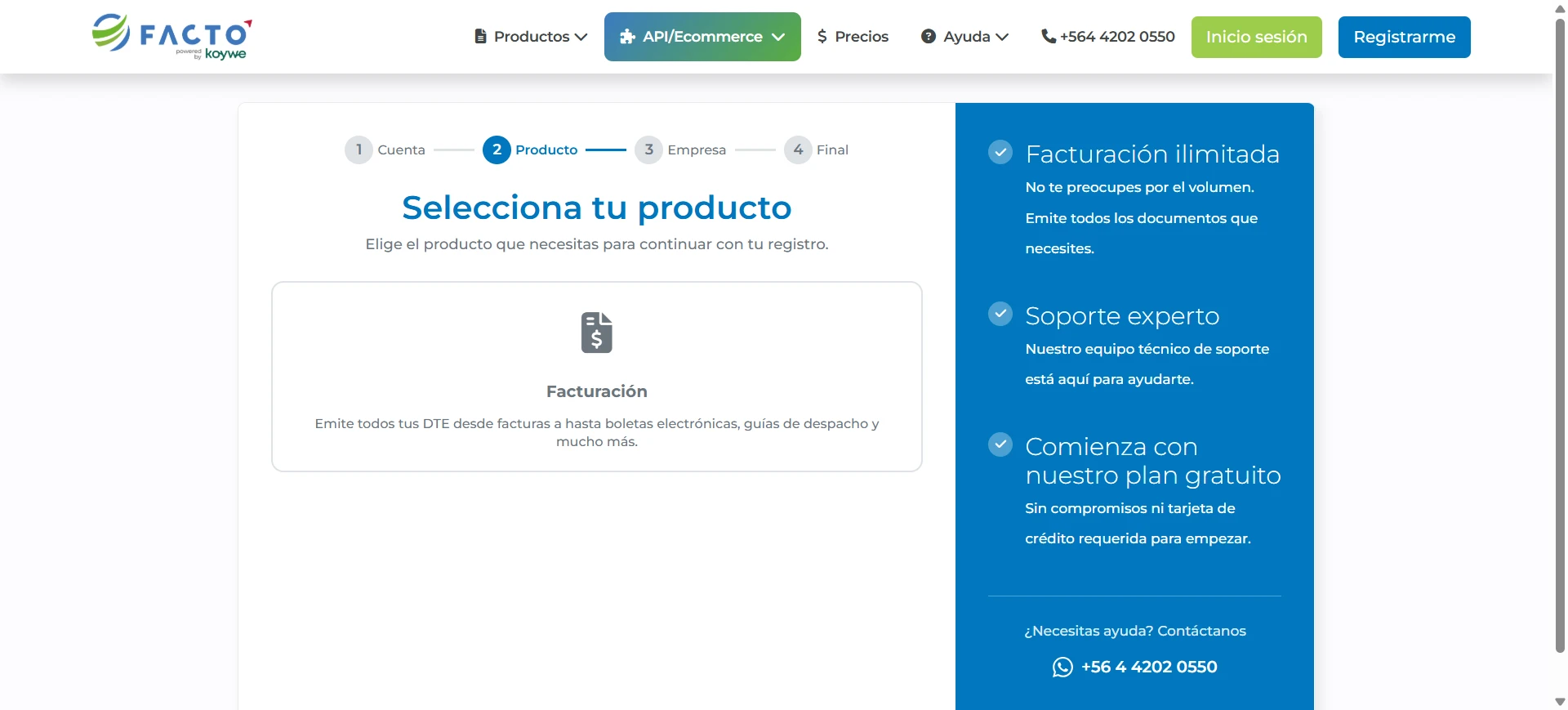 Selección del producto Facturación