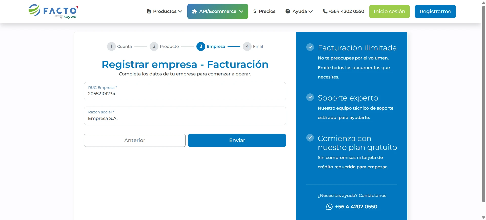 Ingreso de RUC y razón social
