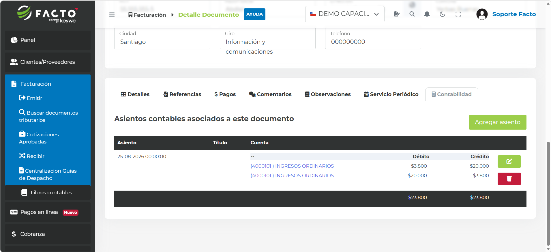 Pestaña Contabilidad de un documento con el botón Ejecutar reglas