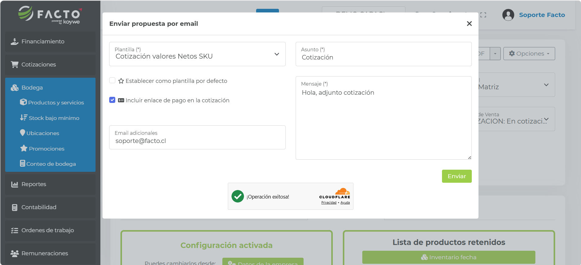 Formulario para enviar la cotización por email