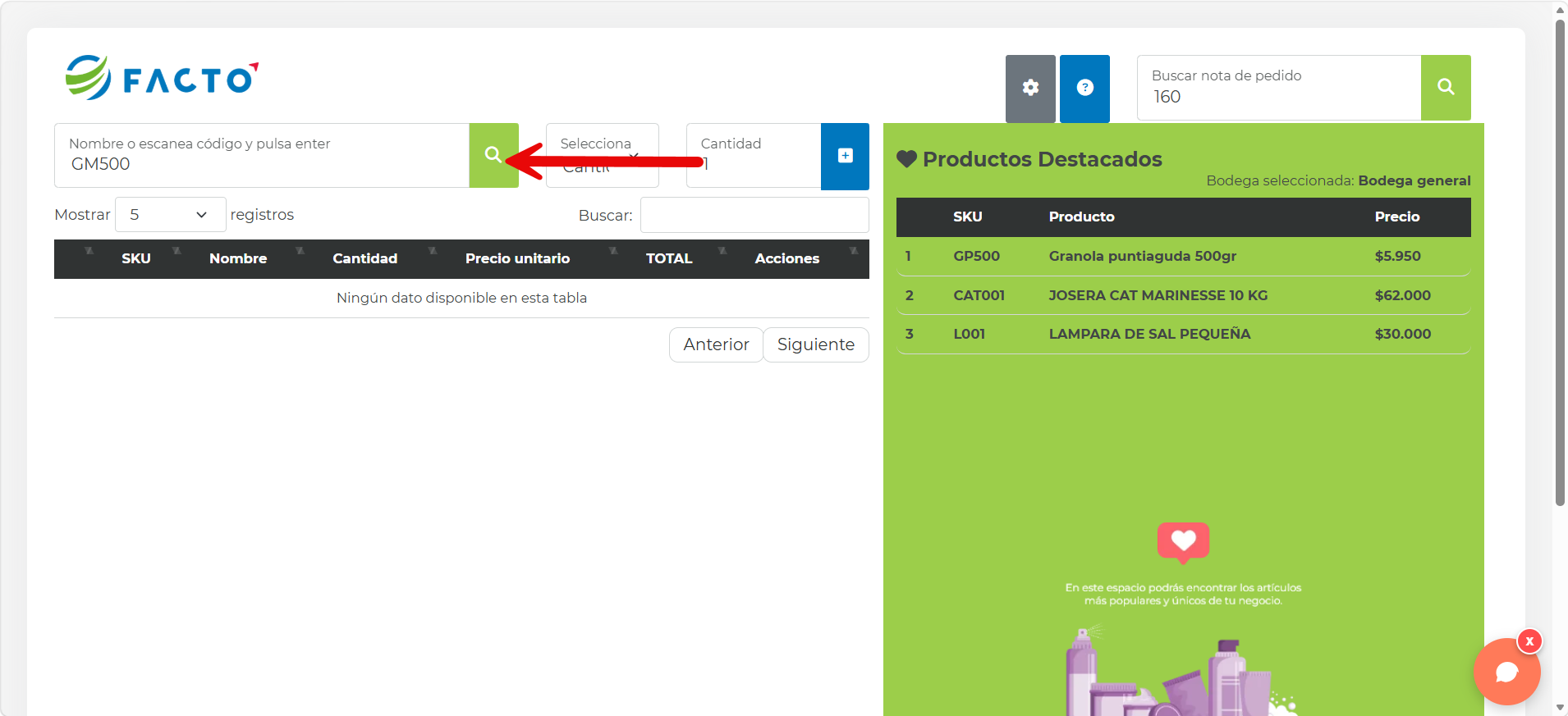 Búsqueda de producto por SKU en el Punto de Ventas