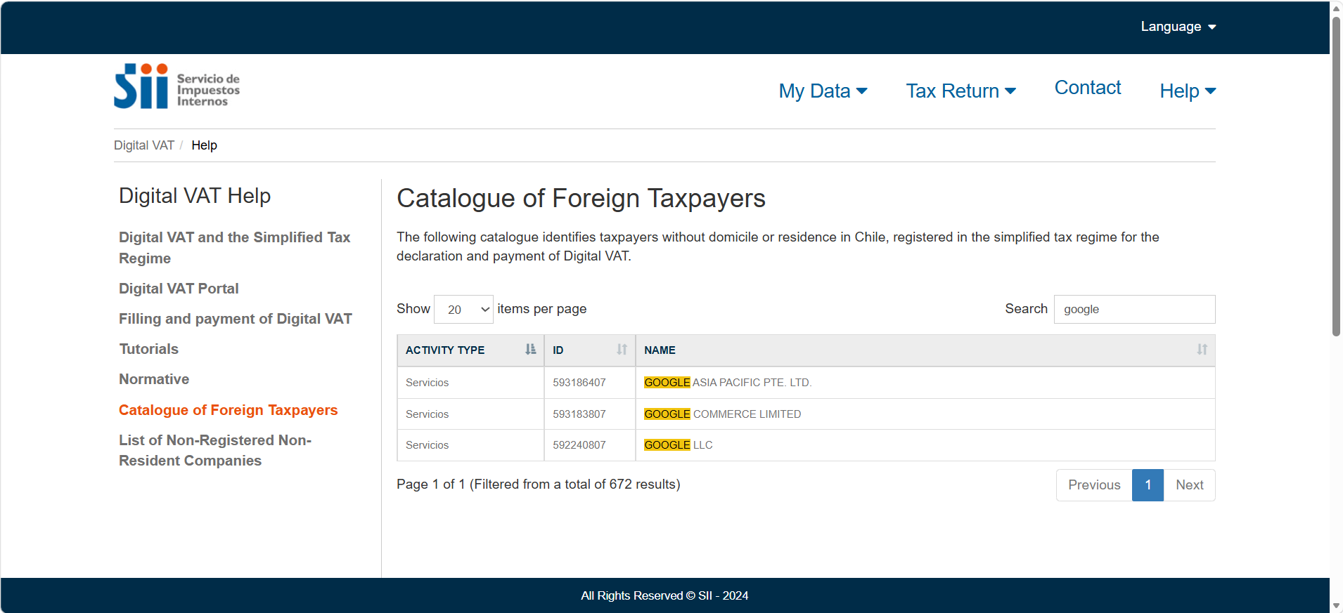 Búsqueda de los datos de facturación nacionales de un proveedor extranjero
