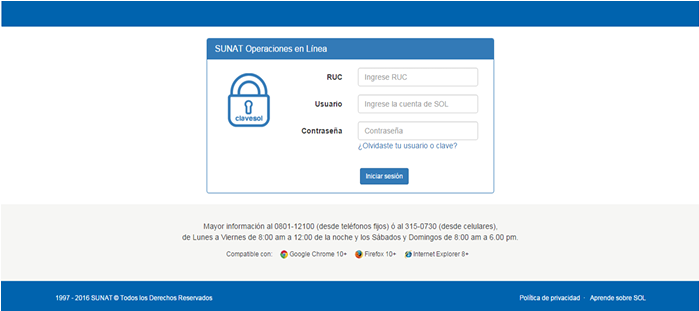 SUNAT Operaciones en línea — portal access