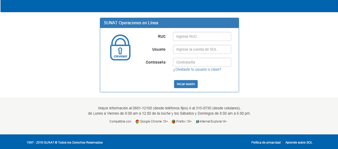 SUNAT — SOL login form